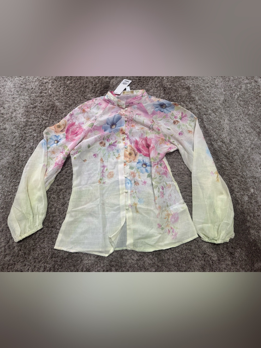 Lipsy Yellow Floral Print Long Sleeve Grandad Blouse